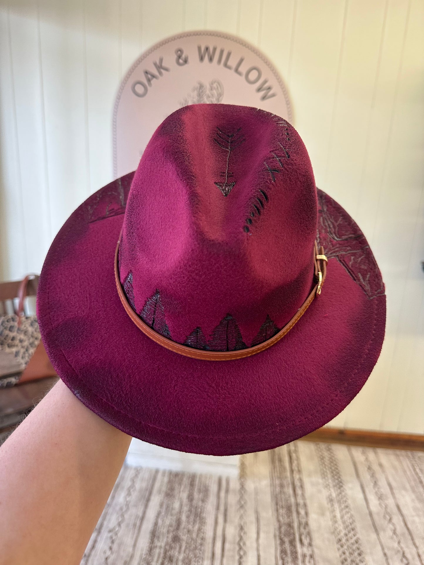 Small Brim Hand Burned Hat