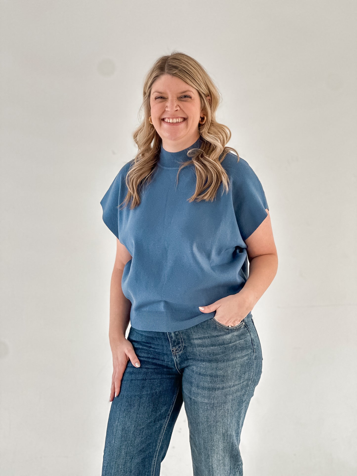 Short Sleeve Mock Neck Sweater
