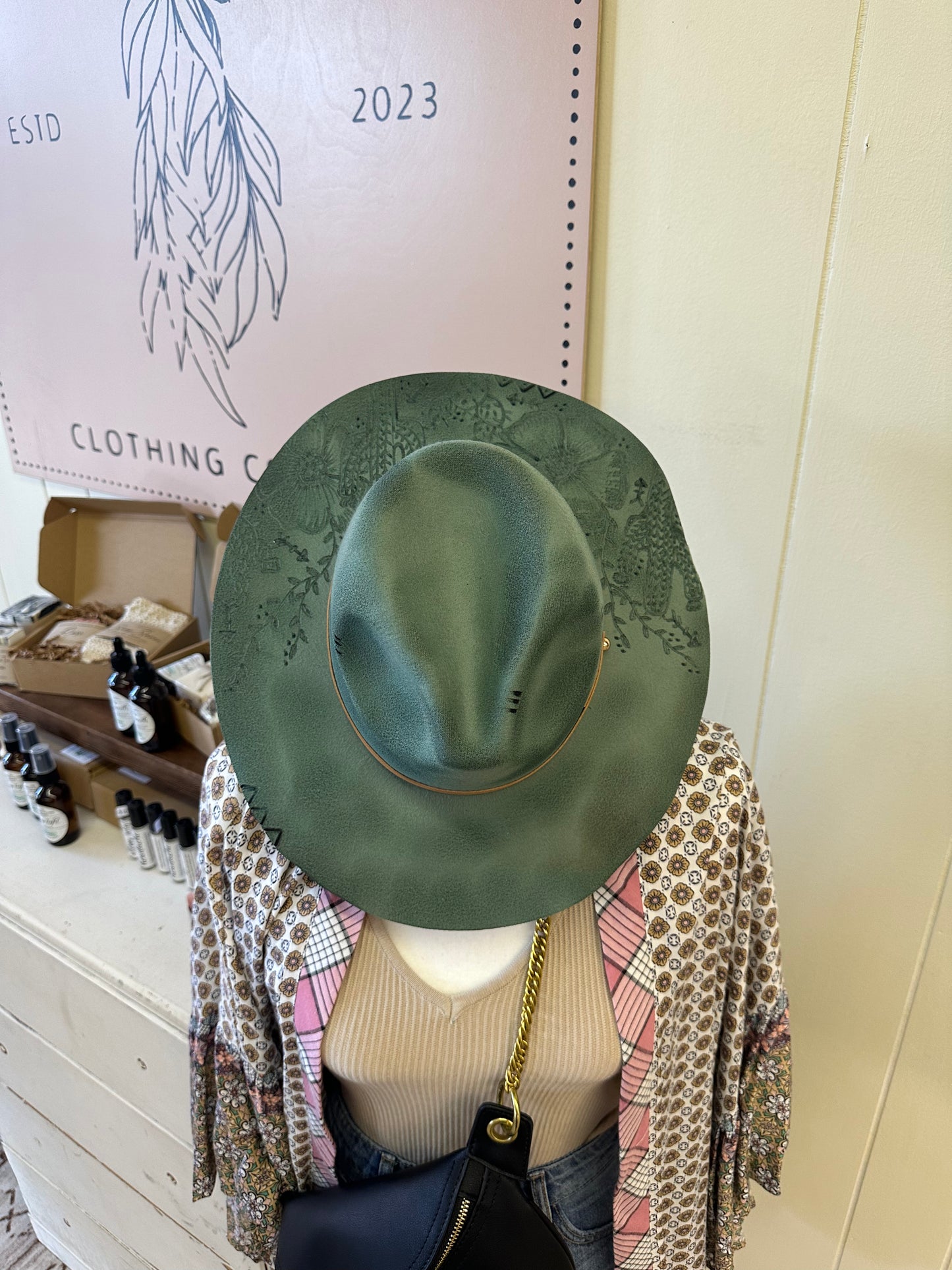 Small Brim Hand Burned Hat