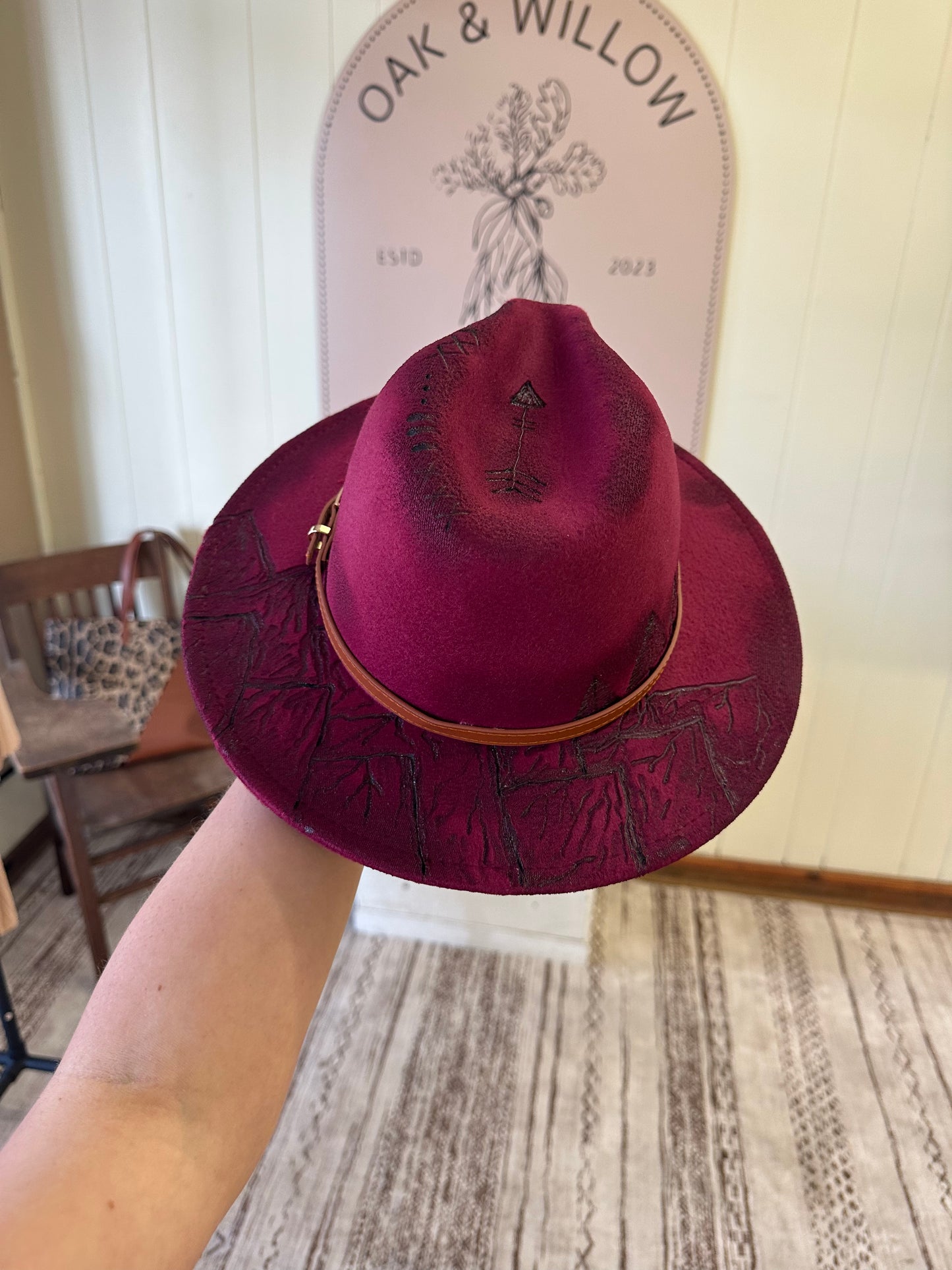 Small Brim Hand Burned Hat