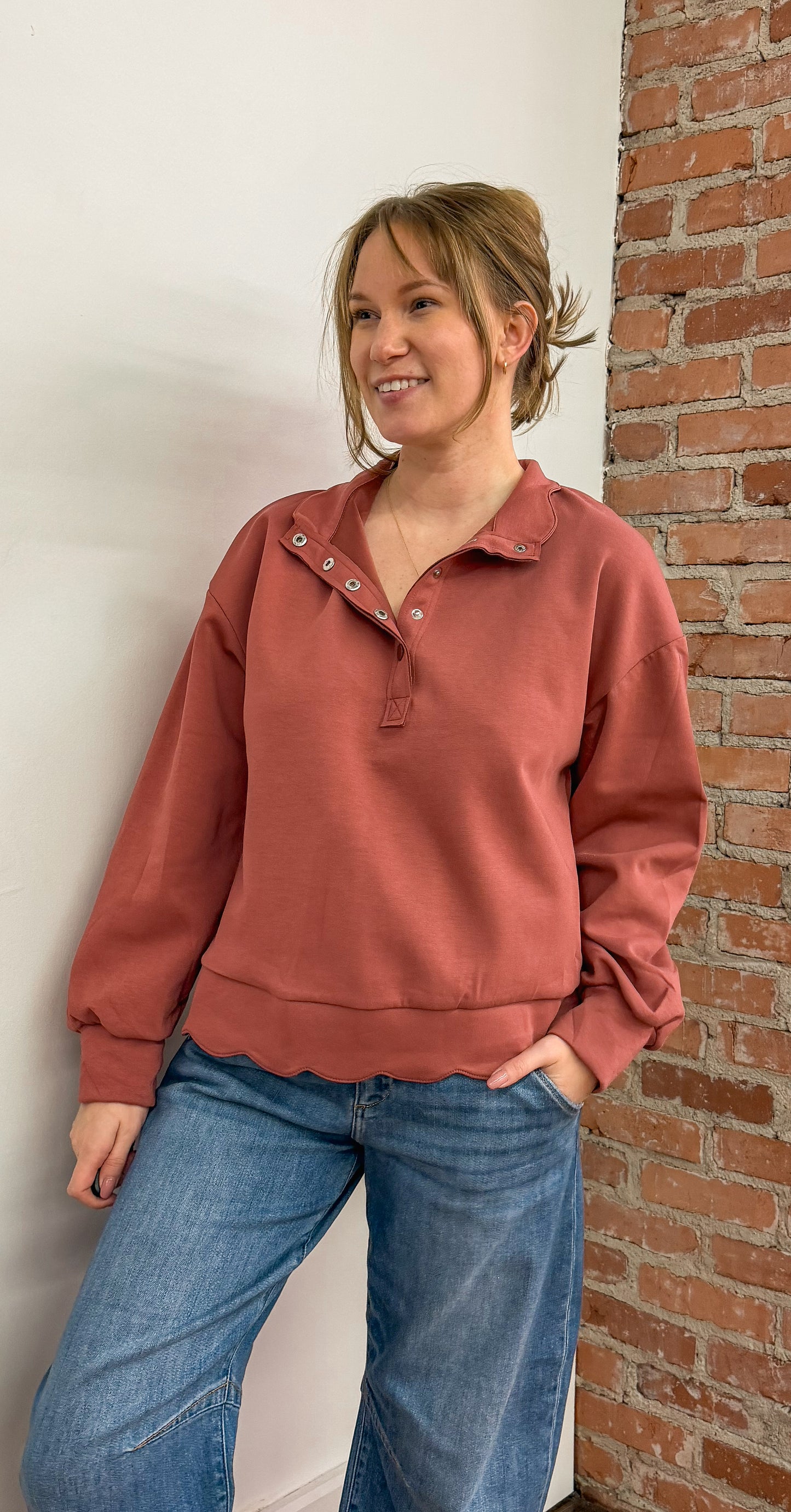 The Rosewood Scallop Snap Pullover