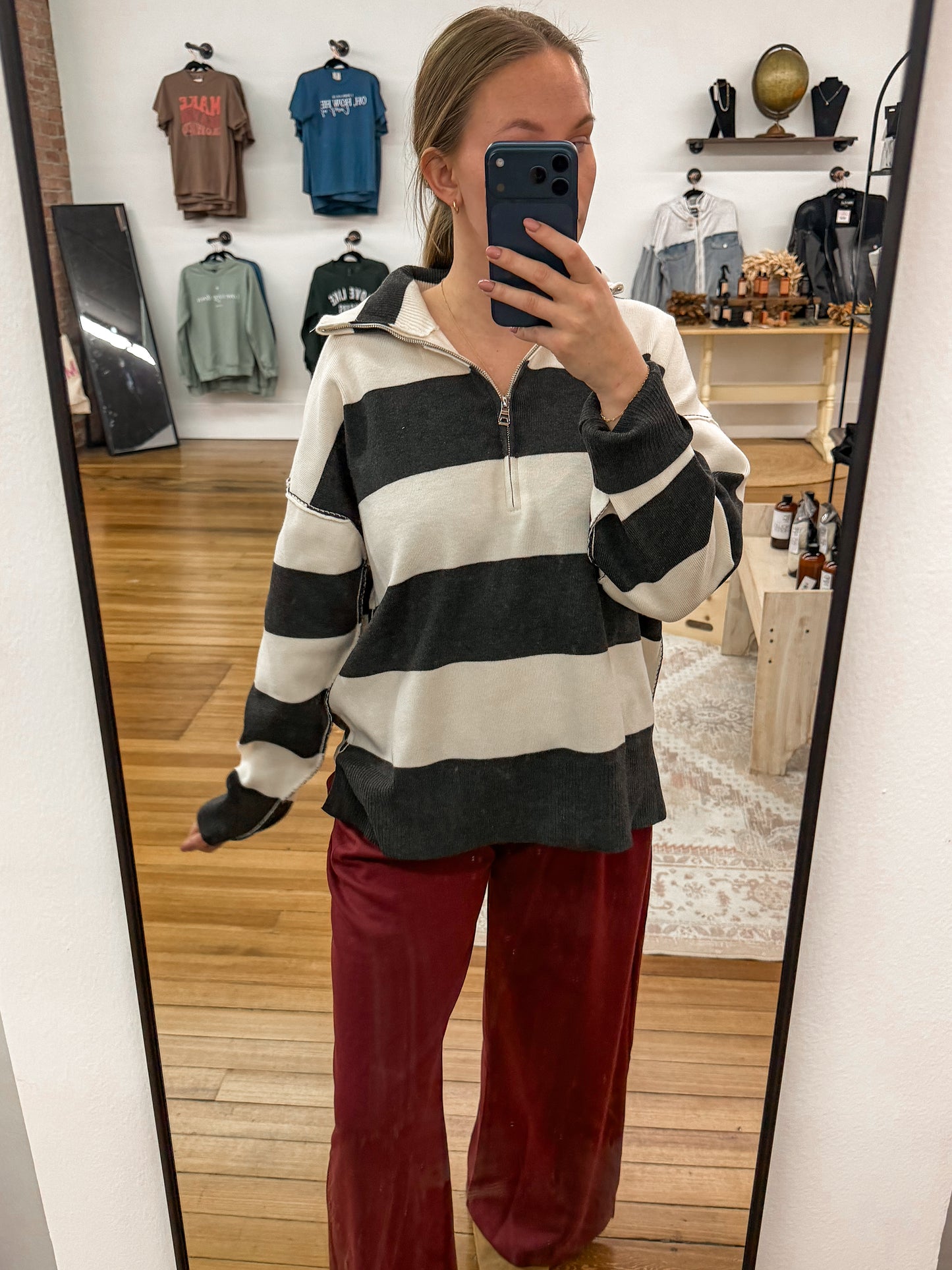 The Harbor Stripe Zip Sweater