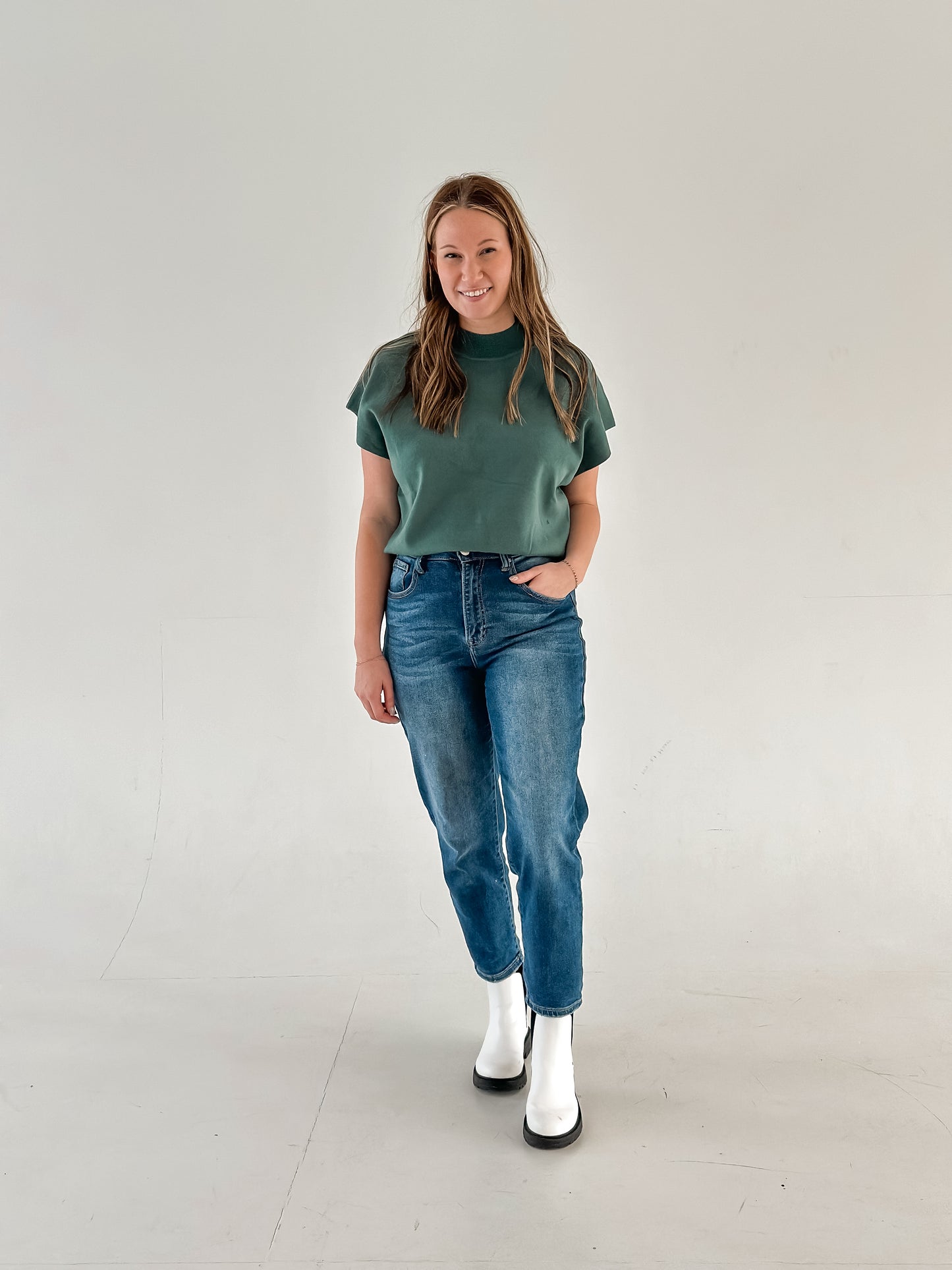 Short Sleeve Mock Neck Sweater