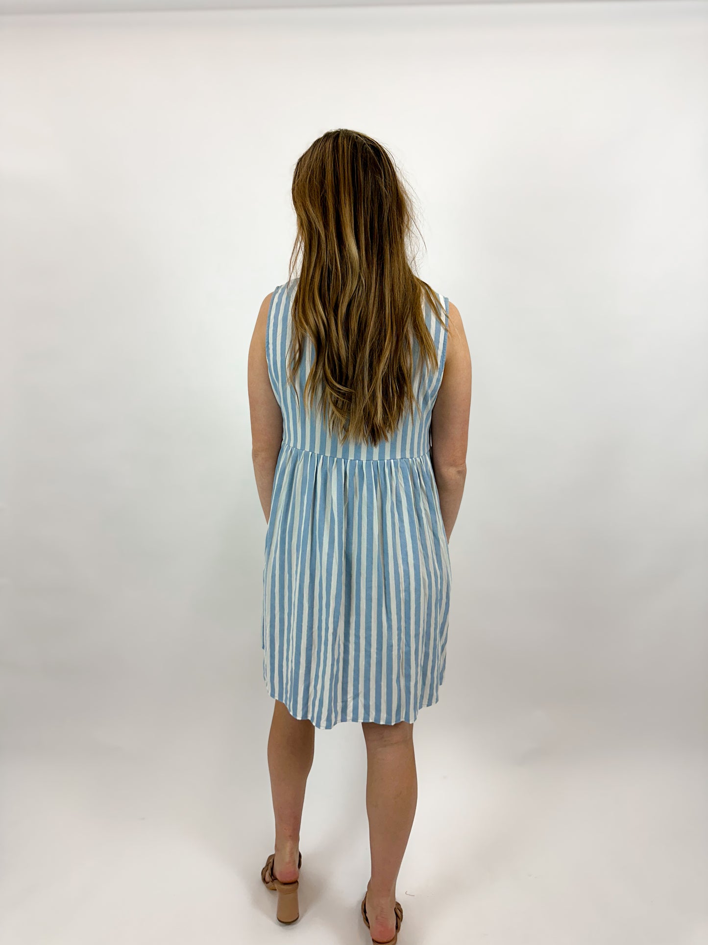 Women's spring blue striped Spring dress.