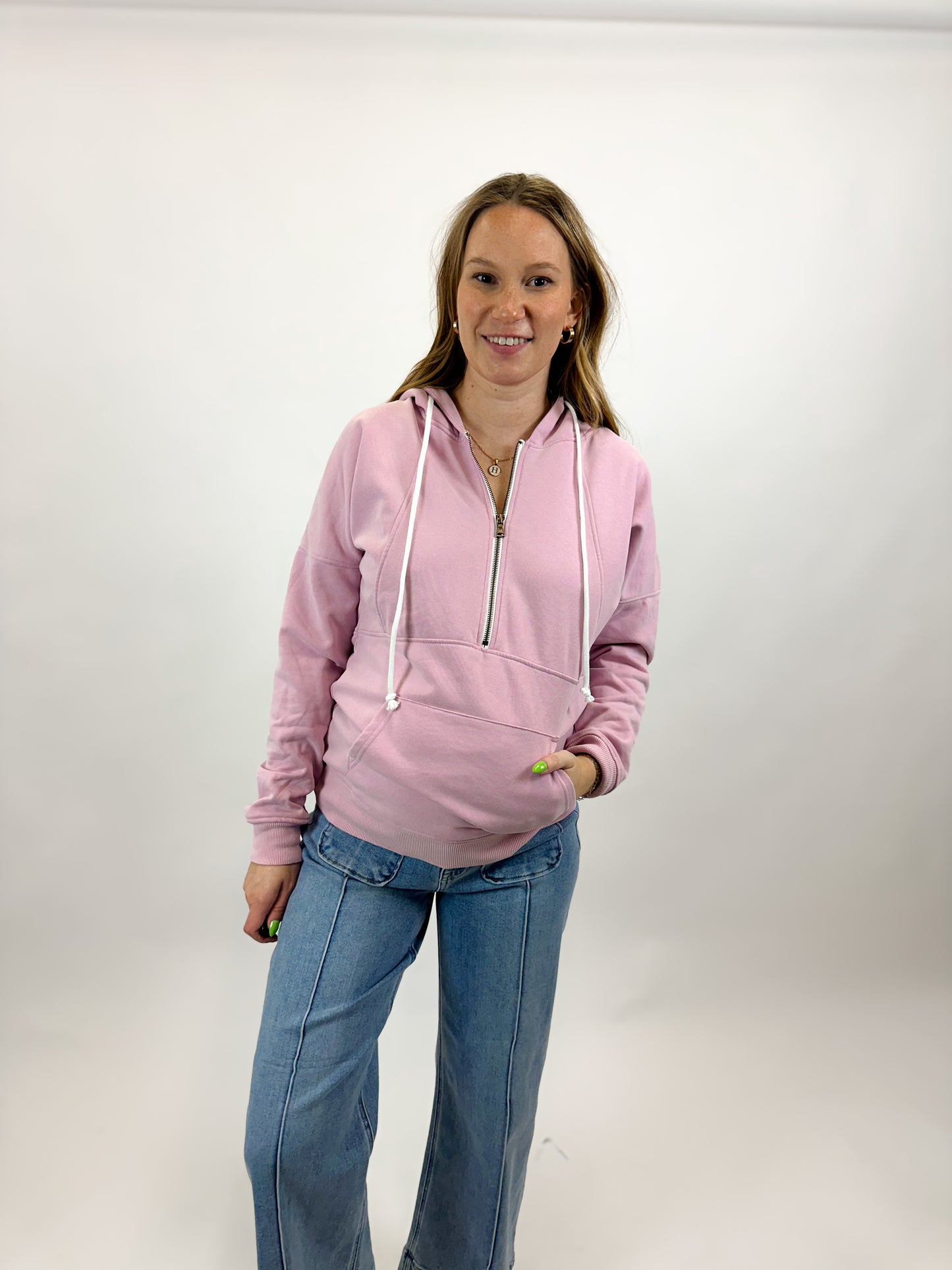 This light pink women's hoodie is the perfect layering piece for those chilly Spring days!