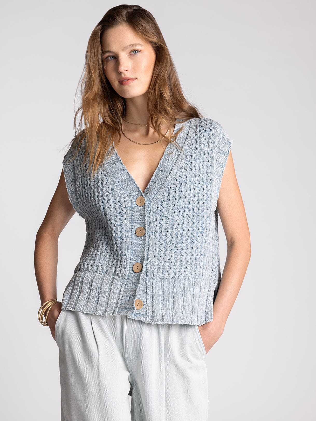 The Callie Sweater Vest - Washed Blue