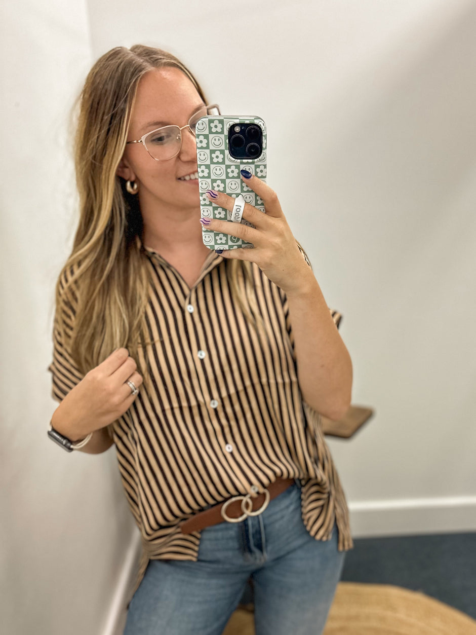 just for you button down top | washed denim