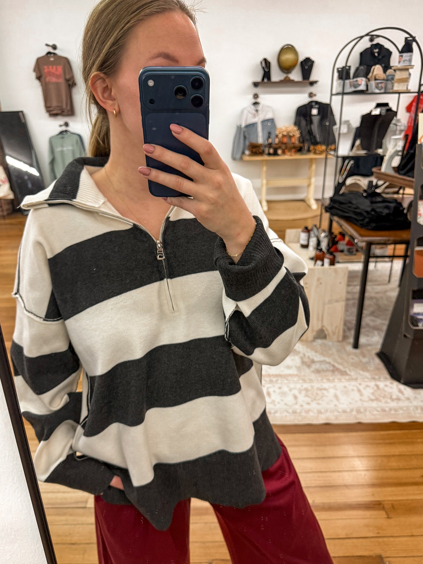 The Harbor Stripe Zip Sweater