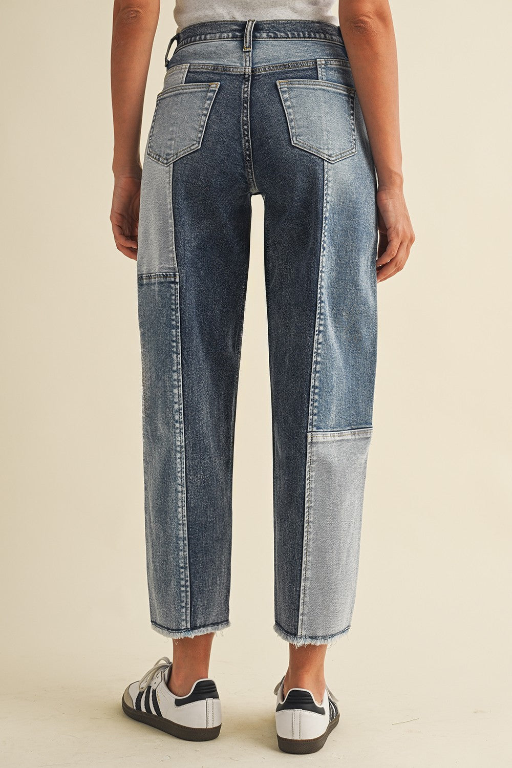 Patchwork Slim Barrel Jean