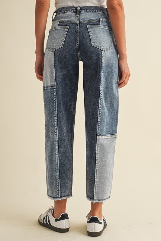 Patchwork Slim Barrel Jean
