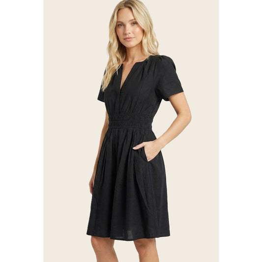 Y SPLIT ELASTIC WASIST SOLID DRESS