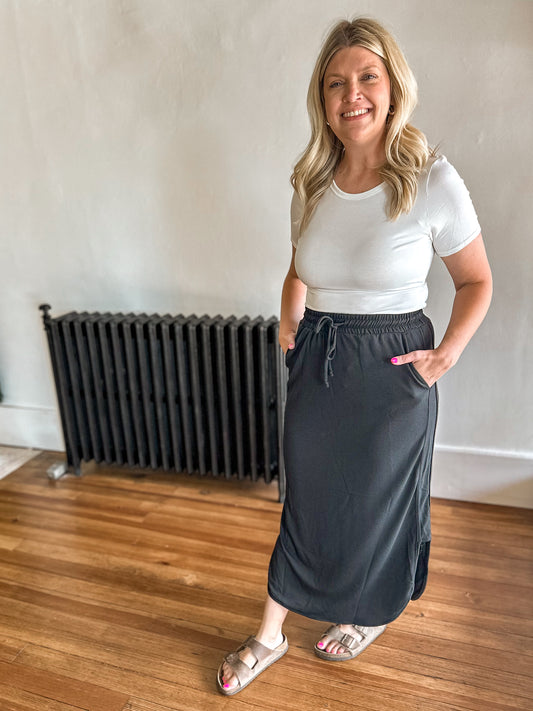 So Comfy Drawstring Maxi Skirt - Black