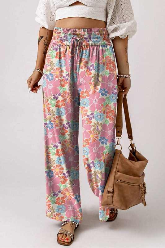 Floral Smocked Waist Loose Pants