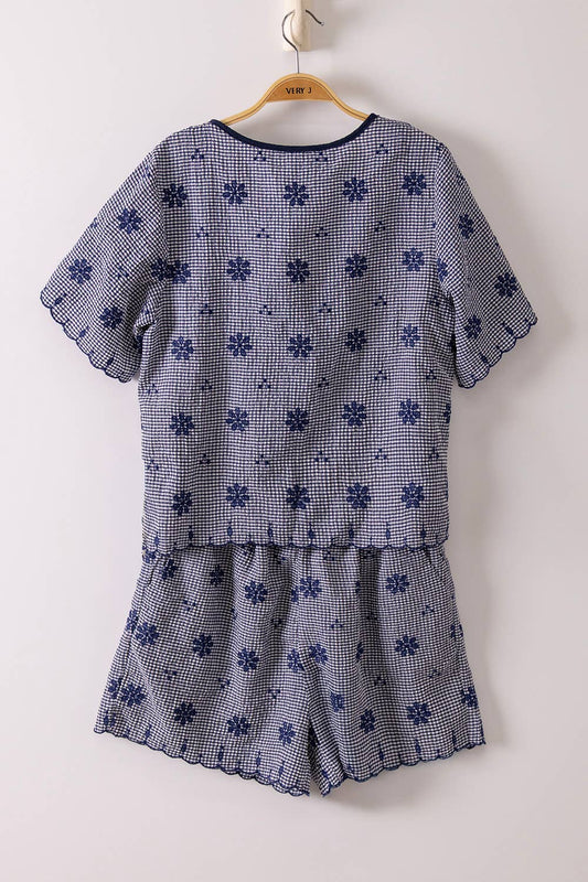 Floral Embroidery Woven Top & Shorts Set