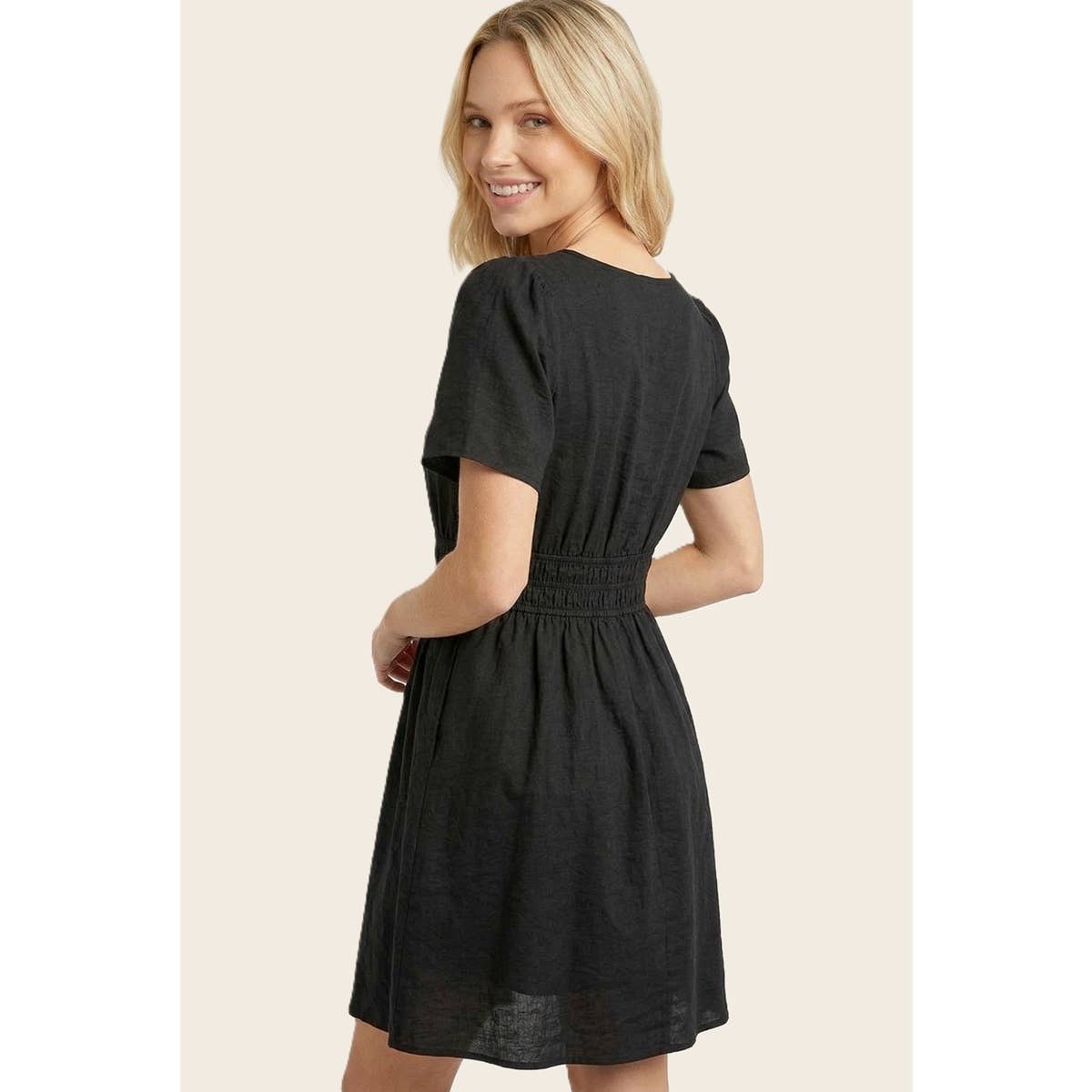 Y SPLIT ELASTIC WASIST SOLID DRESS