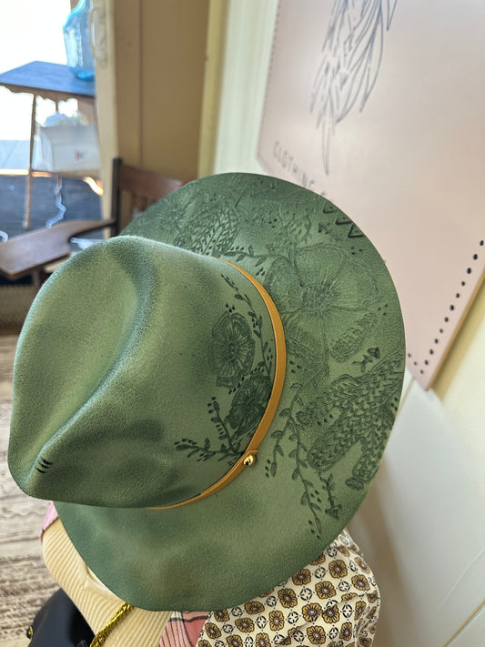 Small Brim Hand Burned Hat