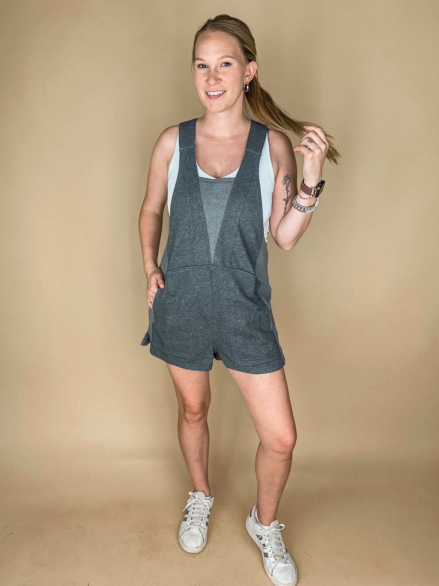 Beach Please Romper - Charcoal