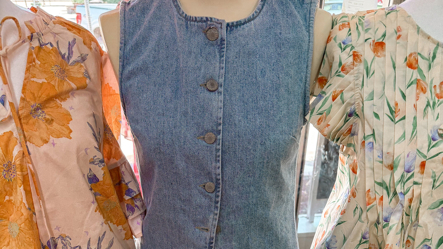 Denim Button Down Vest Top