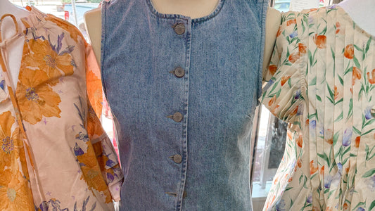 Denim Button Down Vest Top