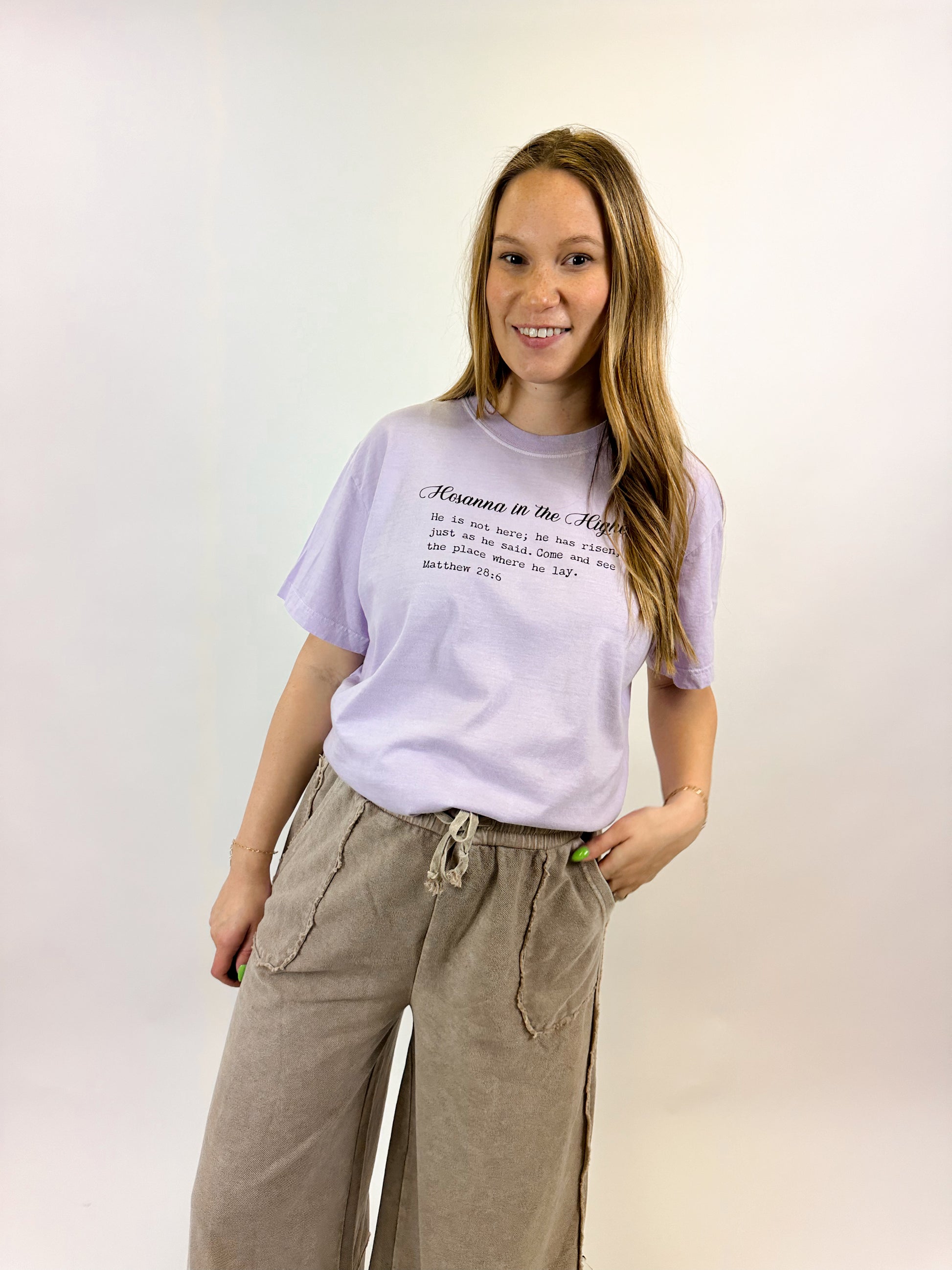 Women's Hosanna scripture tee, perfect for the Easter season.