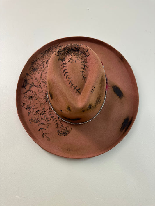 Wide Brim Hand Burned Hat