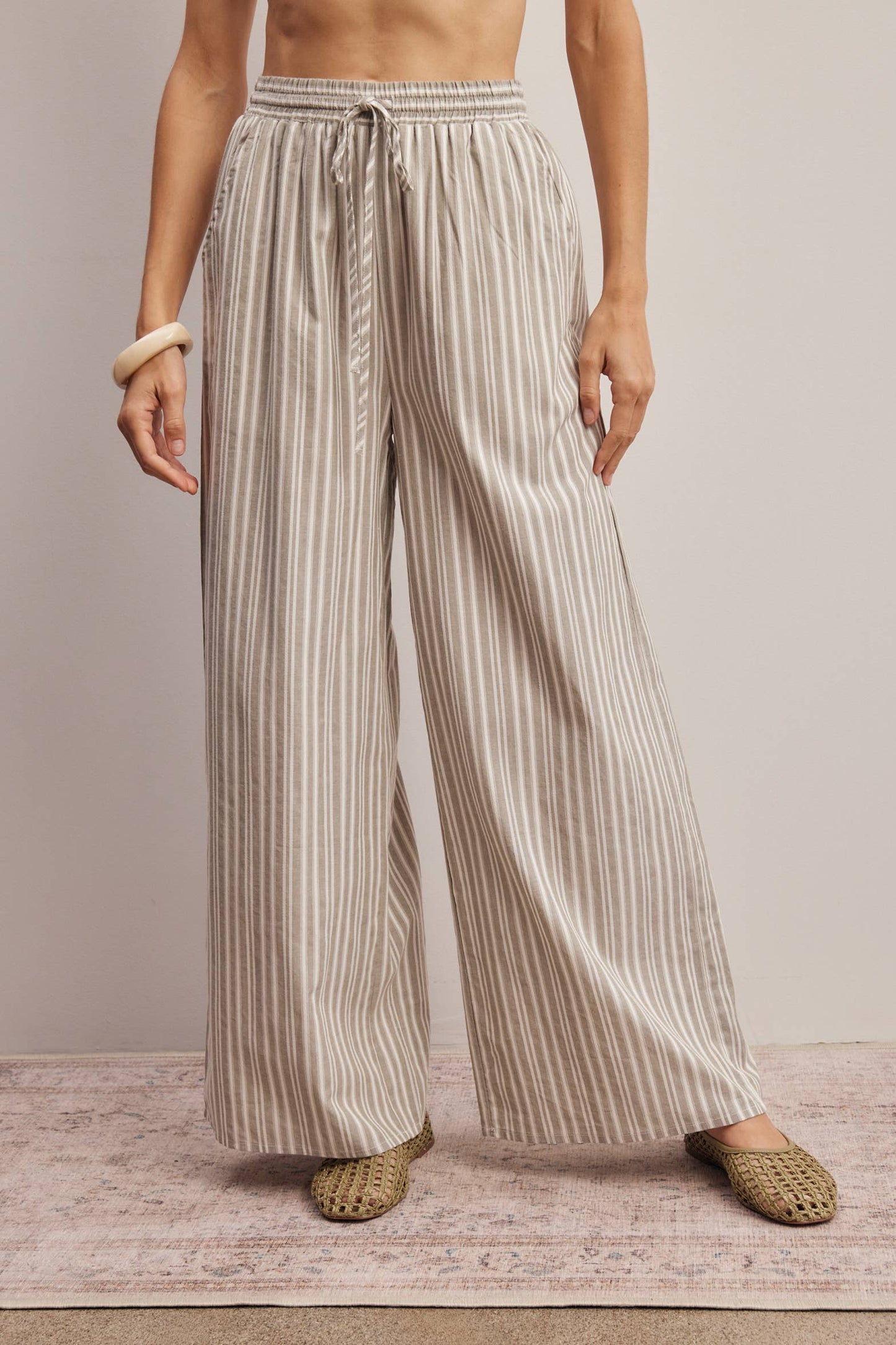Striped Cotton Wide-Leg Pant